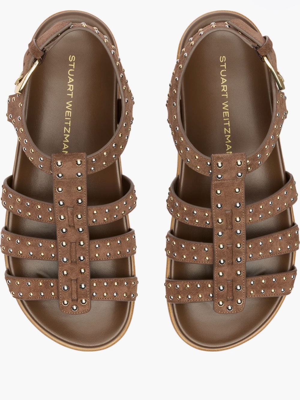 Stuart Weitzman  Pry Studded Brown Leather Sandals - Women